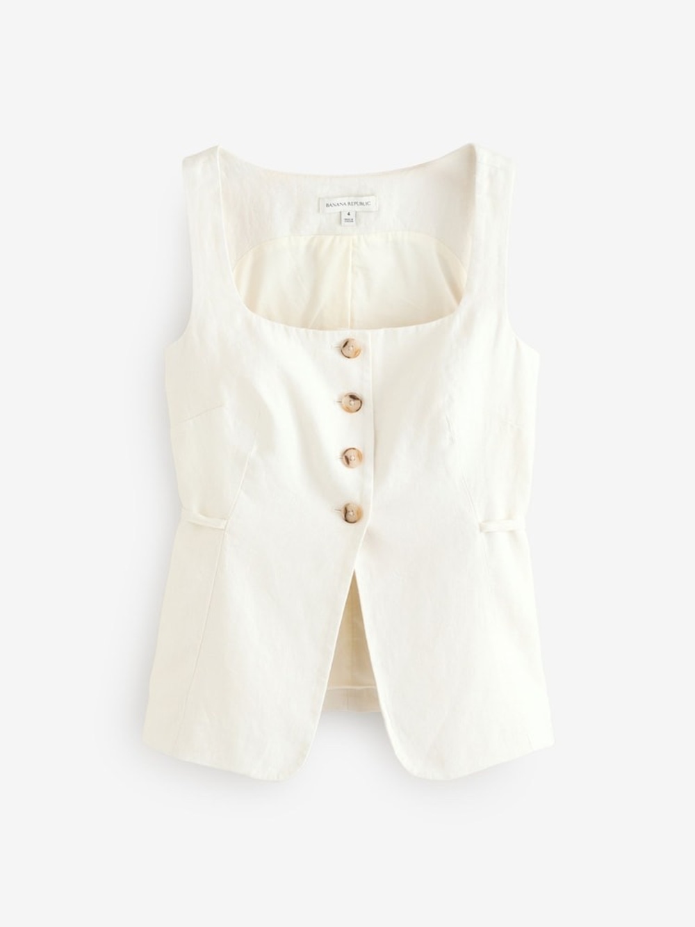 BANANA REPUBLIC Cream 100% Linen Square-Neck Longline Vest Top Women's Size 6